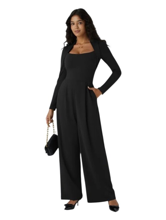 HALARA Pants - Halara Easy Peasy Black Wide-Leg Jumpsuit with Long Sleeves